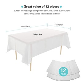 Puricon Pack of 6 Disposable Plastic Tablecloths, 1.37 x 2.74 m, Premium Rectangular Table Cover, Garden Tablecloth for Catering, Parties, Weddings or Household, White