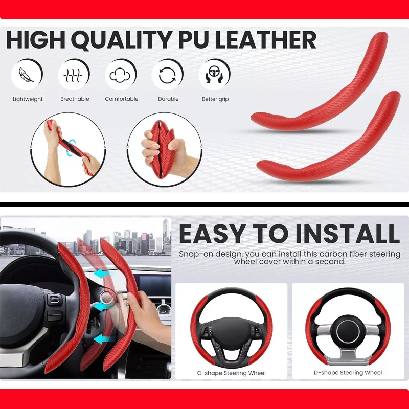 KEEPDSGN 15''Car Steering Wheel Cover Leather Non-Slip Carbon Fiber For