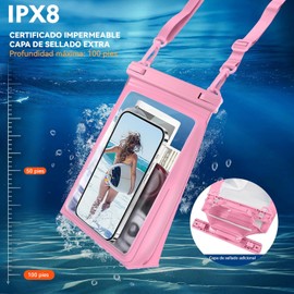 Bolsa Grande Impermeable para Teléfono Celular,Impermeable con Tira De Sellado,Bolsa Seca para Teléfonos Celulares para Todos Los Dispositivos,Adecuada para Playa (Rosa)