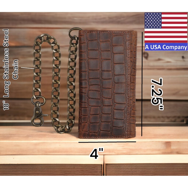F&L CLASSIC RFID Blocking Mens Tri-fold Long Style Cowhide Leather