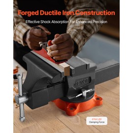 VEVOR Bench Vise, 8" Jaw Width, 8" Max Jaw Opening Multipurpose Vise with 360° Swivel Locking Base, 3.7" Throat Depth, Heavy Duty Ductile Iron Workbench Vise, Two-Way Jaws for Clamping Round Pipes