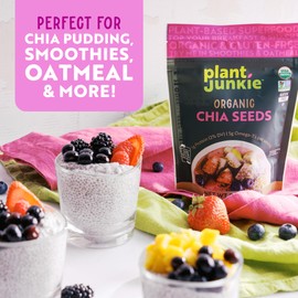 Plant Junkie Organic Chia Seeds, 8oz, USDA Organic, Non-GMO, Gluten Free, Kosher, 37% DV of Fiber, for Smoothies, Baking & More