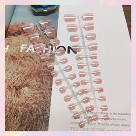 Rune&Sukycest oe press on nails short square - chrome pink gradient gel acrylic nails, 12 sizes 48pcs summer Beach design with pre-glued, non-fall mirror nail tips kit (vacation collection)