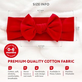 BABYGIZ Baby Girl Headbands- Newborn Infant Toddler Cotton Handmade Hairbands with Bows Child Hair Accessories (Red, 0-6 Month)