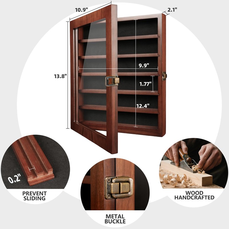 DecoWoodo Knife Display Case for Wall, Lockable Pocket Knife Display