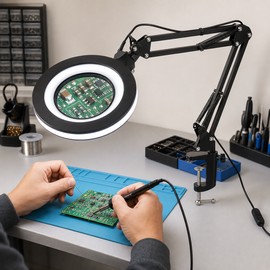10X USB LED Magnifying Lamp with Clamp, 72 LEDs, Short Arm