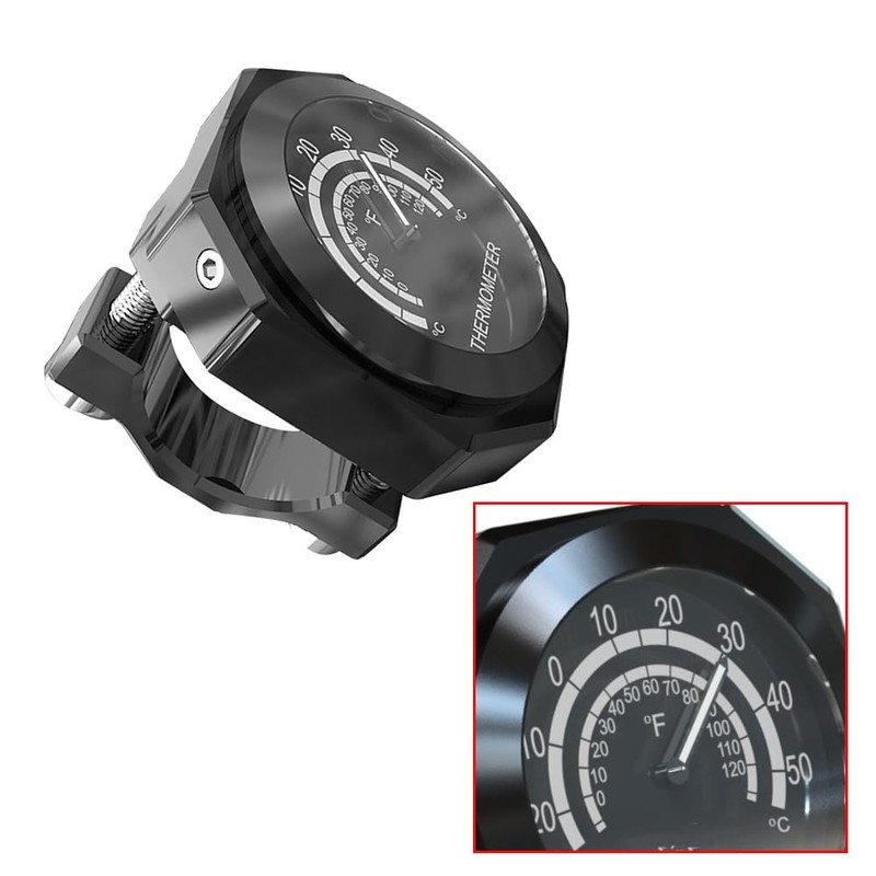 Baceyong Motorcycle Handlebar Thermometer Gauge Luminous Alloy Temperature Gauge Waterproof