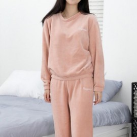 Winter Sleep Pajamas Microfiber Pajamas Homewear Women Tops and Bottoms 05)Fleece set-pink 10ea
