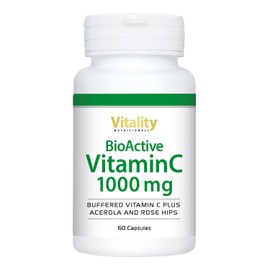 BioActive Vitamin C Capsules High Dose with 1000 mg Pure Vitamin C per Capsule. Pack of 60 with Acerola and Rosehip, No Additives, Bioactive. Vitality Nutritionals by VitaminExpress