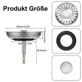 Soiftra Universal Drain Plug, 82 mm Sink Height Adjustable Drain Strainer, Strainer Basket, Sink Plug for Sink, Sink Strainer, Sink Accessories, Drain Plug with Strainer (Silver)