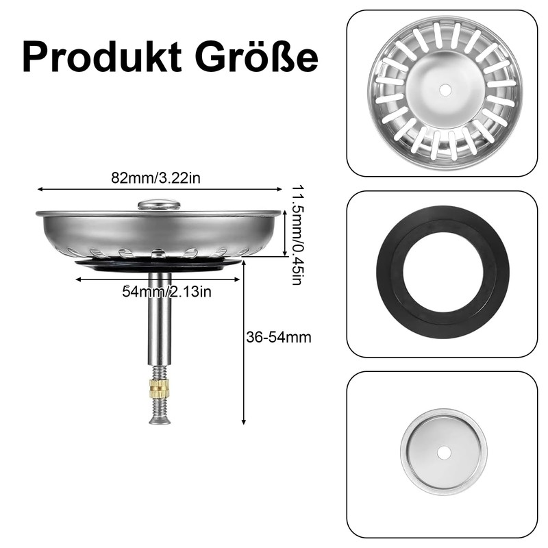 Soiftra Universal Drain Plug, 82 mm Sink Height Adjustable Drain