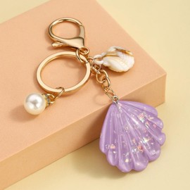 MMIUAEG Shell Beach Keychain for Women Colorful Glitter Seashell Charms Keyring Sea-Themed Keychain-Purple