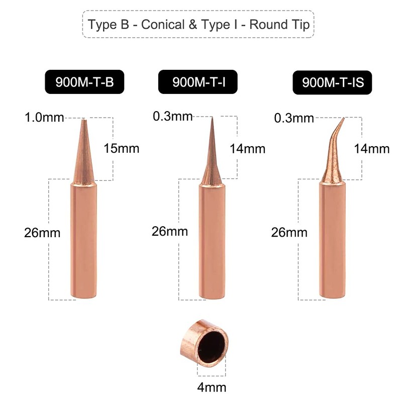 Saipor 15 Pcs Pure Copper Soldering Iron Tip Kit 900M-T