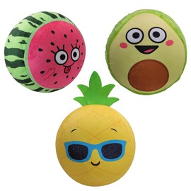 Forest & Twelfth 16” Fruit Bladder Balls Inflatable Watermelon, Avocado, Pineapple Bounce Ball Set with Plush Exterior Ideal for Play, Party Favors, Bouncy Ball Toys for Kids