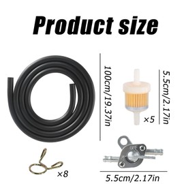 15 Stück Benzinfilter und Kraftstofffilter Set, Motorrad Benzinschlauch Kit mit 1m Schlauch, 5 Filtern und 8 Schlauchschellen, für Kraftstoffsystem Wartung und Reparatur, Schwarz