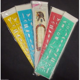 6 Egyptian Pharaoh Papyrus Blank Bookmarks Book Marks Book Mark + 2 Plastic Stencil Ruler Write Your Name Papyri Hieroglyphic Hieroglyphics Alphabet History Teaching Educational Set Art Scrapbooking