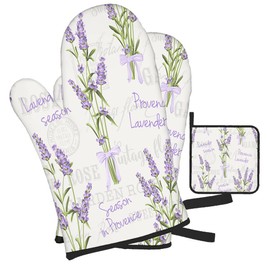Mxocom Vintage Lavenders Oven Mitts and Pot Holders Sets of 3 Flowers Daisy BBQ Gloves for Kitchen,Cooking,Baking,Grilling Resistant Hot Pads for Women