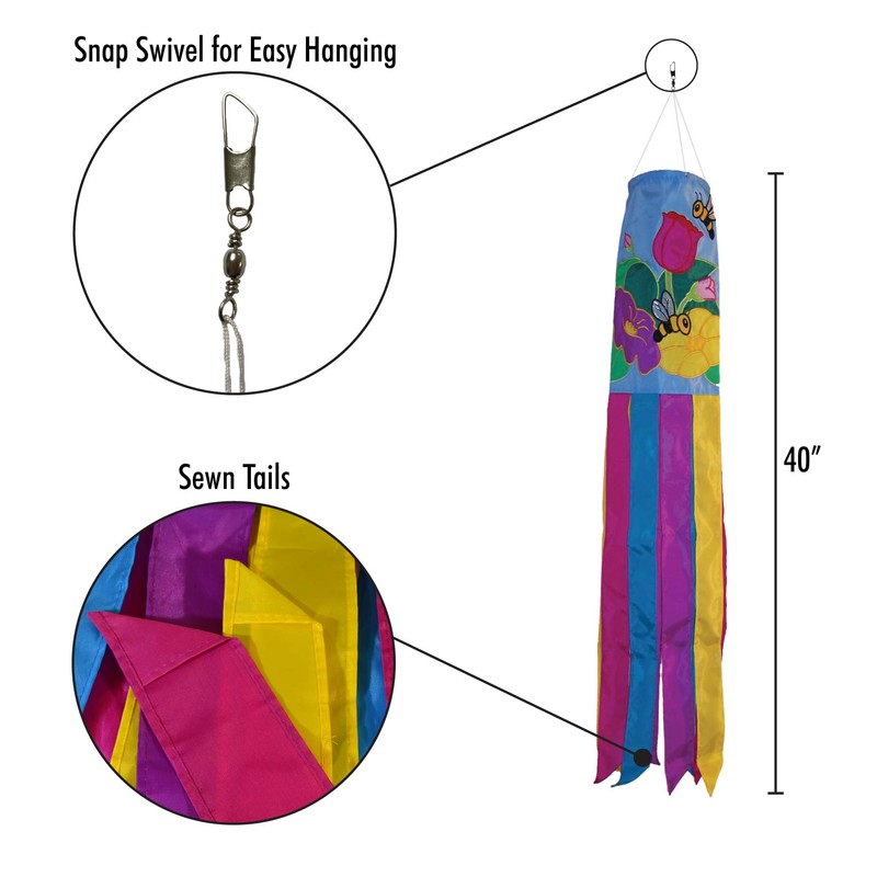 In the Breeze Floral Bee Windsock, 40-Inch