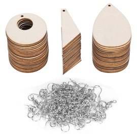 60 PCS Unfinished Wooden Earrings Kit Pendants Blank Wood Teardrop and Tapered Cutout Pendants Jump Rings for DIY Craft Jewelry Making
