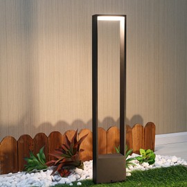 Inowel Outdoor Pathway Lights Wired LED Modern Bollard Landscape Light Gareden Decorative Floor Lamp Black IP54 Waterproof Aluminum for Walkway Patio Lawn 10W 700Lm 120V，33in