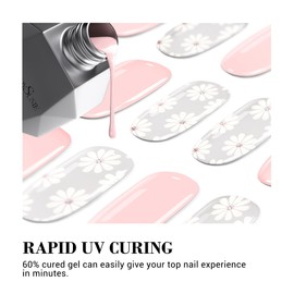 MelodySusie 30PCS Semi Cured Gel Nail Strips (Pink Flowers)- Works with Nail lamp, Salon-Quality, Long Lasting, Easy to Apply & Remove - Includes 2 Prep Pads, Nail File & Wooden Stick