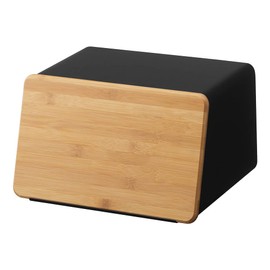 YAMAZAKI Metal Bread Box With Removable Bamboo Wooden Cutting Board Lid, Kitchen Storage Box