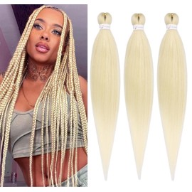 Kfilsg Braiding Hair Pre Stretched 26 Inch 613 Blonde Long Braiding Hair Extension Pre Stretched Braiding Hair Synthetic Hair 3 Packs Hot Water Setting Soft Yaki Texture Braiding Hair Pre Stretched
