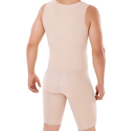 FAJAMIA 64 Fajas Para Hombres - Mens Shapewear Colombian Girdle - High Compression Fajas Colombianas Para Hombre - Knee-Length Abdomen Control with Criss-Cross Band and Shoulder Hooks (Beige, X-Small)