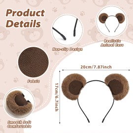 Sightor Bear Ears Headband, Cute Bear Hairband Movable Ear Bear Head Wear for Makeup Washing Face Animal Cosplay Plush Bear Headband (Dark Brown, 1 Count)