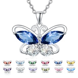Dreamboat Blue Sapphire Butterfly Necklace for Women 925 Sterling Silver September Birthstone Pendant Necklaces Butterfly Jewelry Birthday Wedding Gifts for Butterflys Lovers