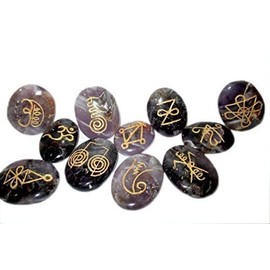 Jet International Energized Amethyst K-Aruna Reiki 11 Stone Set Free Booklet Crystal Therapy Oval Crystal