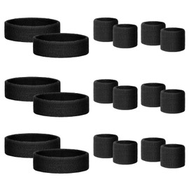 Samoyee 18 Pcs Sweatbands for Kids Sports Colorful Elastic Headband Wrist Bands Sets Moisture Wicking Sweat Band for Team Activity, Basketball, Football, Running, Gym & Exercise (Black)