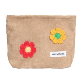 KWAMSOOK Latte Flower Makeup Bag For Women - Corduroy Cosmetic Bags Ladies Tote Bag, Women's Pencil Case, Handmade Makeup Organizer with Zipper, Yellow