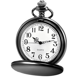 Schwarz polnischen Taschenuhr Vintage glatten Quarz-Taschenuhr Classic Taschenuhr mit kurze Kette für Herren