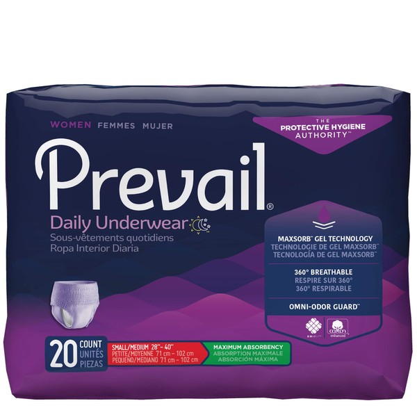 Prevail Maximum Absorbency Incontinence Underwear for Women, Small/Medium, 20 Count