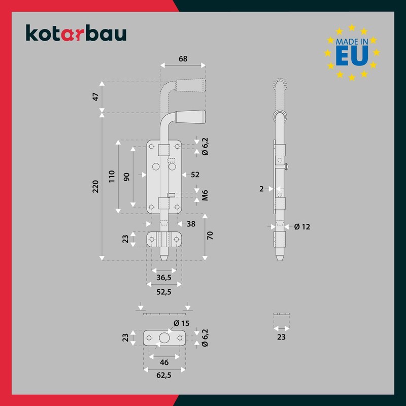 KOTARBAU® Garage Door Bolt Bolt Galvanised Silver with Rubber Handle