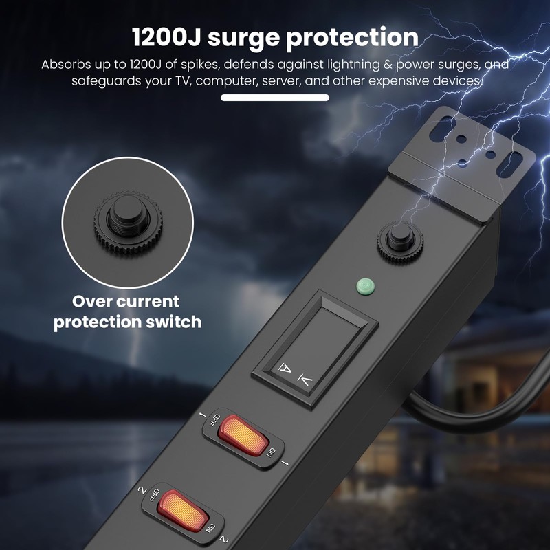HHSOET 7 Outlet PDU Power Strip with Digital Display, 1U,