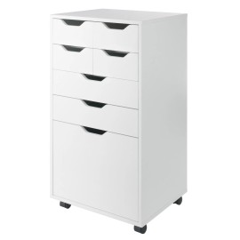 Winsome Halifax Bins and Drawers Multi Storage Tall Mobile Cabinet White Finish