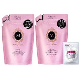 Macheri Ma Cherie Air Feel Conditioner EX Refill, 12.8 fl oz (380 ml) x 2 Piece Set + Sampler, Moisture, Glossy, Smooth, Moisturizing, Damage Repair