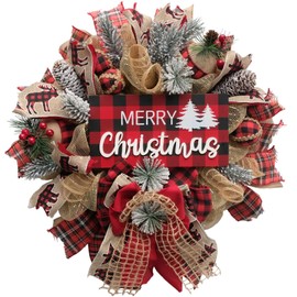 Idyllic Christmas Wreath for Front Door, 18" Winter Wreath with Merry Christmas Sign, Winter Decorations for Christmas Farmhouse Harvest Home Outdoor/Indoor
