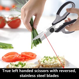 Left Handed Scissors Kitchen Shears, All Purpose Left Hand Heavy Duty Meat Scissors Poultry Shears, Lefty Tools Utensils, 2-Pack (Black/Red, Black/Gray)