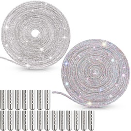 MTLEE Rhinestone Shoe Laces Bling Shoe Laces Rhinestone Diamond Hoodie String Glitter Cords for Sneakers with Aglets (White AB Color, Silver,5.47 Yards)