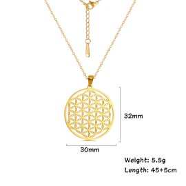 Sacred Geometry Necklace Flower of Life Pendant Necklace Stainless Steel Circle Engrave Flower Necklace Protection Amulet Charm Necklace Spiritual Necklace Jewelry for Women Men, 17-19 inches