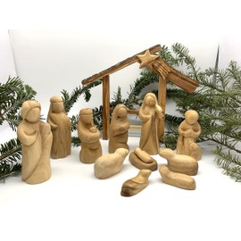 Unique Nativity Set, Hand Carved Nativity Scene, Holy Land Olive Wood Nativity Set with Stable and Figurine, Wooden nativity sets for christmas indoor, Nativity Stable Sets