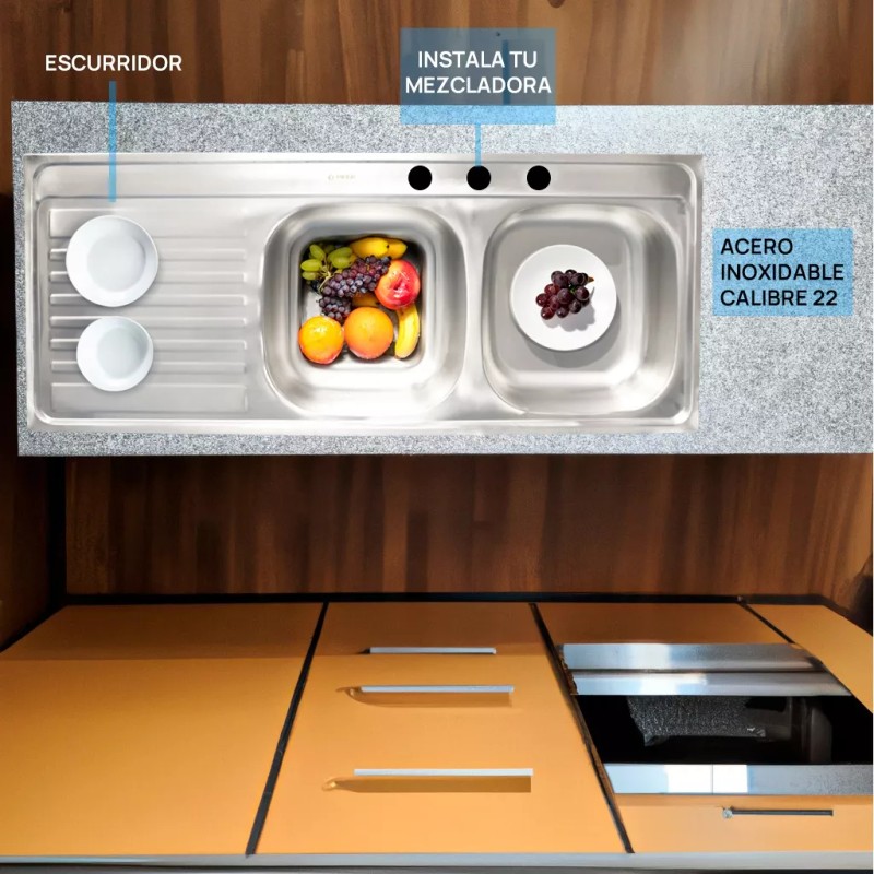 CNX Tarja Doble Cocina Para Empotrar Con Escurridero 120 X