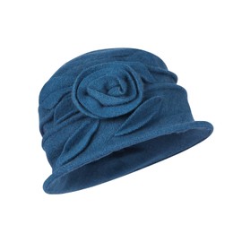 Women Wool Vintage Felt Cloche Bucket Bowler Hat Ladies Winter Crushable 1920s Fedoras Trilby Wool Cloche Bucket Cap Fedora Bucket Vintage Hat Cloche Round Hat Wool Felt Cap Church Hat With Bow Flower