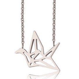URBAN SHe° Sterling Silver Cut-Out Origami Crane Swan Sterling Silver Necklace Earrings (Necklace)