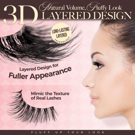 LASHVIEW Natural Look False Eyelashes 16 Pairs Wispy Fluffy 3D Volume Faux Mink Lash Pack, D Curl Cat Eye Lashes, Soft Lightweight Lash Easy To Apply Daily Makeup S52