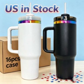 Rainbow Plated 20oz 24oz 32oz 40oz Flip Straw Tumbler for Graduation with Anti-Slip Basecolor: colorful, capacity: 40 oz