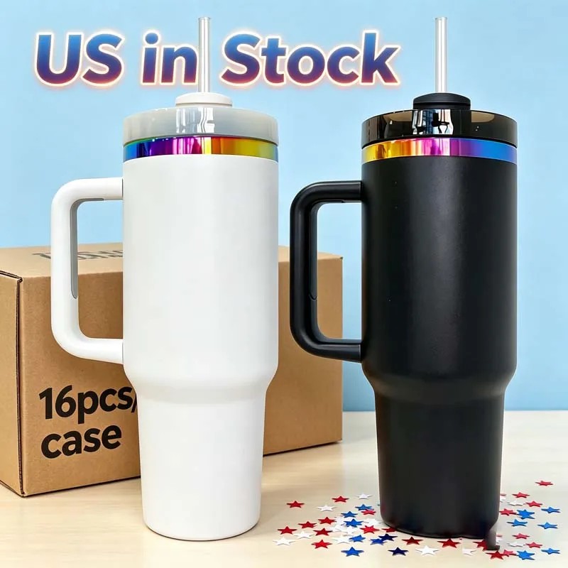 Rainbow Plated 20oz 24oz 32oz 40oz Flip Straw Tumbler for